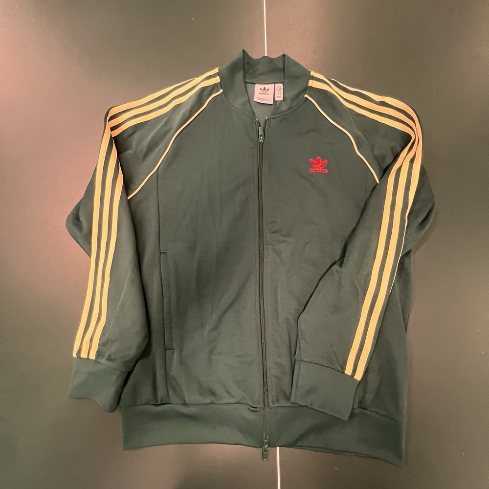 adidas Originals Track Jacket Green Yellow Stripes Full Zip Red Trefoil Mens XL